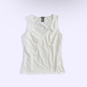 vintage ann taylor white cotton sleeveless trim feminine fitted top s
